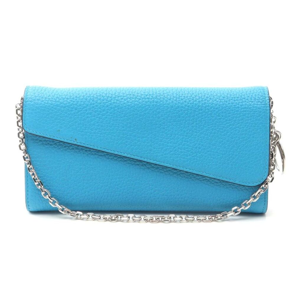 Dior Leather Chain Wallet Blue